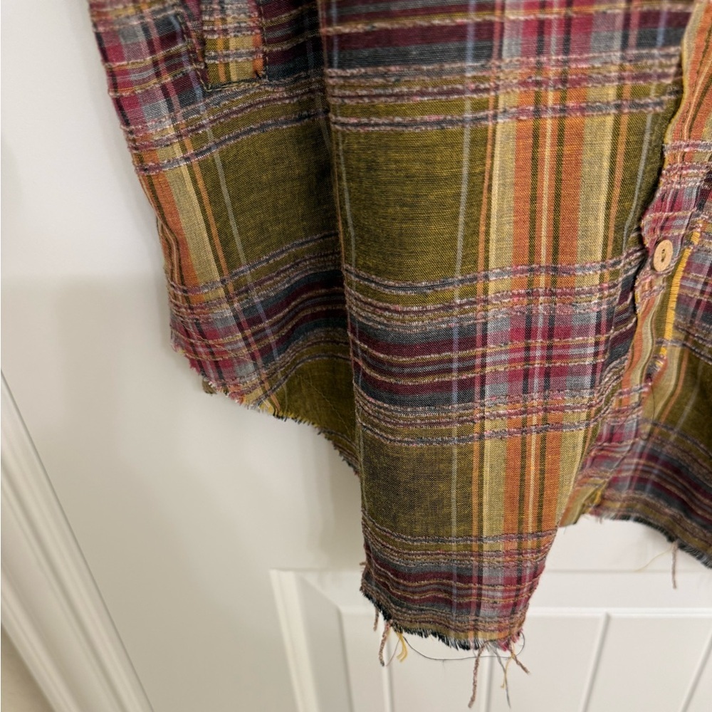 Oli & Hali Mineral Washed Plaid Shirt raw edge sz M - Picture 5 of 7
